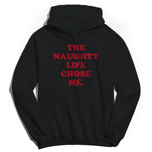 Christmas Holiday The Naughty Life Graphic Black Men's Cotton Pullover Hoodie