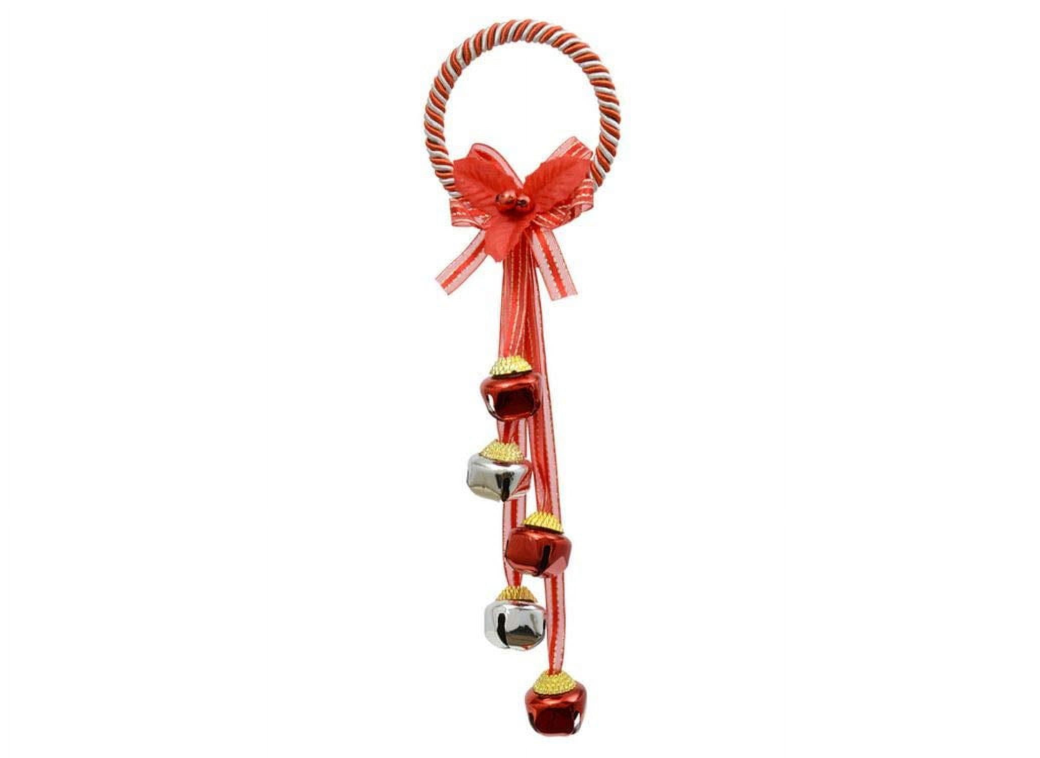 Christmas Holiday Themed Doorknob Door Hanger with Jingle Bells (Silver & Red)