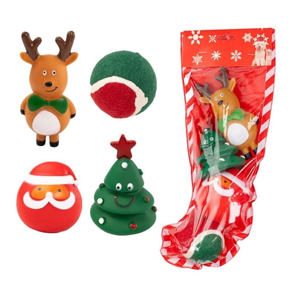 Christmas Holiday Themed Pet Giftset Soft Plastic Dog Chewing Toy Teething Rope Gifts Box for Various Size Breeds