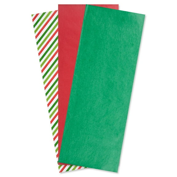 Christmas Holiday Tissue Paper 36 Sheets Red Green Striped Multi 20"x 20" Gift Tissue
