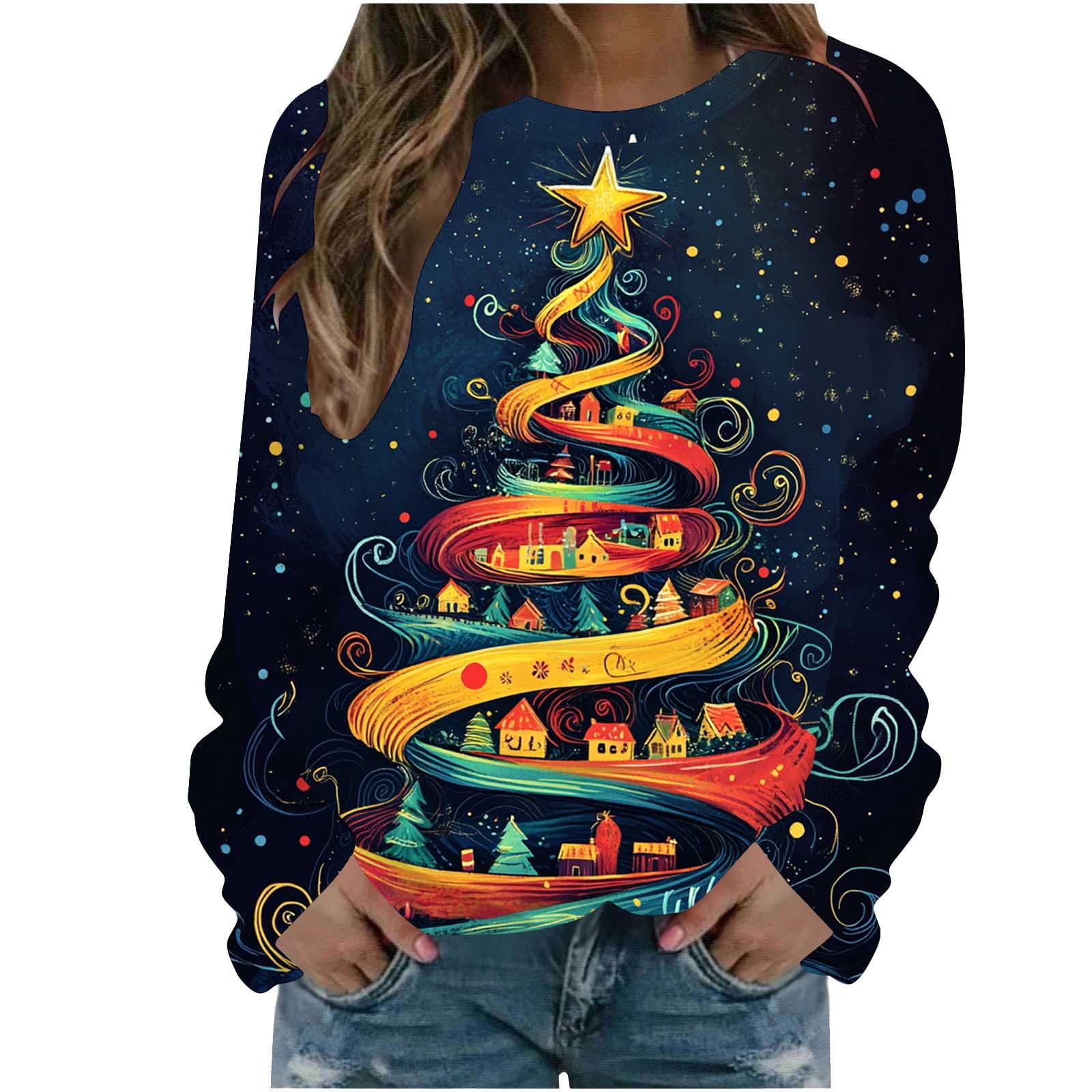 Christmas Holiday Tops Womens Crewneck Pullover Graphic Sweatshirt — free download