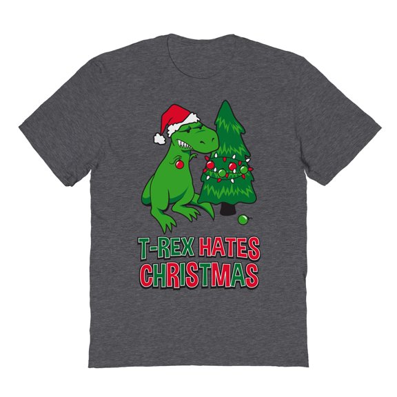 Christmas Holiday Trex Hates Xmas Graphic Dark Heather Men's Cotton T-Shirt
