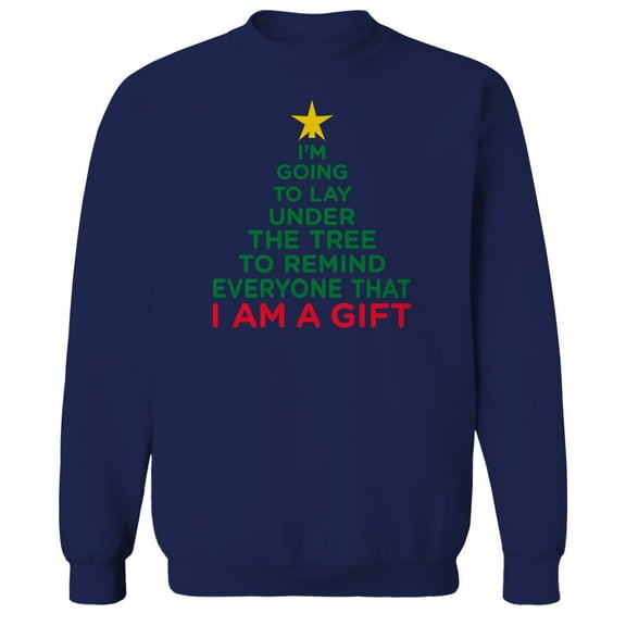 Christmas Holiday Under The Tree Graphic Navy Men's Cotton Pullover Sweatshirt