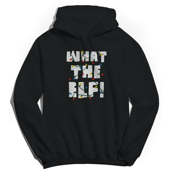 Christmas Holiday What The Elf Graphic Black Men's Cotton Pullover Hoodie