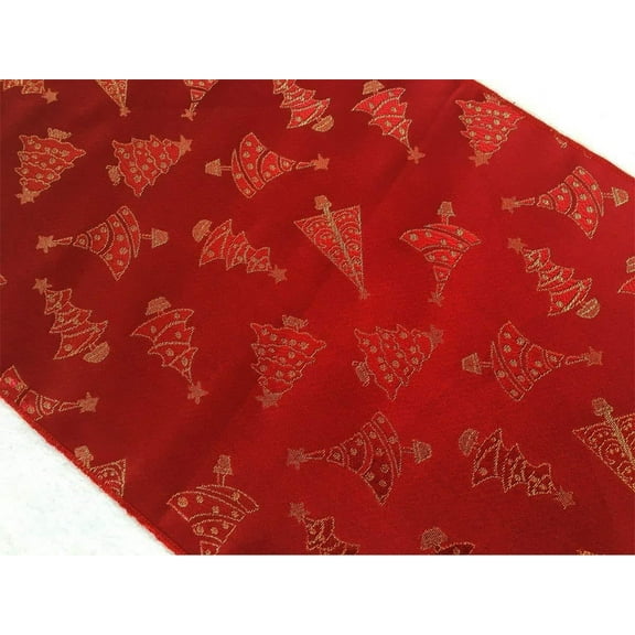 Christmas Holidays Brocade Collection In Glittery Tree Print Table Runner