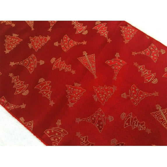 Christmas Holidays Brocade Collection In Glittery Tree Print Table Runner