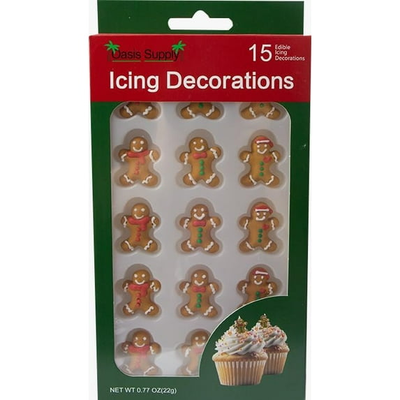 Christmas Holidays Edible Cake Decorations - Candy or Cupcake Topper - 15 Count Gingerbread Man Assortment