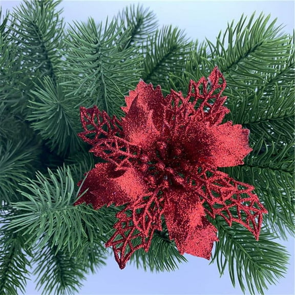 Christmas Hollow-out Artificial Flowers, 6.3" Christmas Flowers Ornaments Indoor, Exquisite Christmas Tree Decorations Fake Flowers, Artificial Christmas Flowers for Xmas Tree