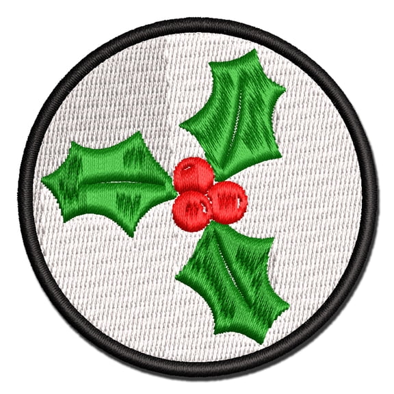 Christmas Holly Applique Multi-Color Embroidered Hook & Loop Patch - 3 Inch Medium