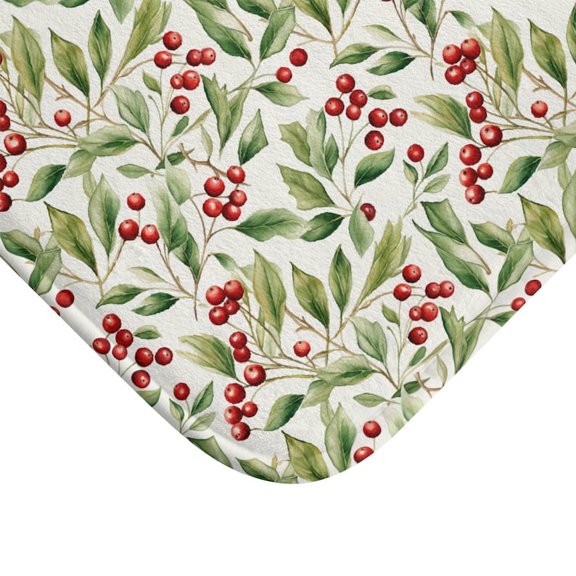Christmas Holly Berry Bath Mat Memory Foam Bathroom Decor, Holiday Xmas Red Green Rug, Festive Winter Home Accent, Non-Slip Washable Mat, 24"x17"