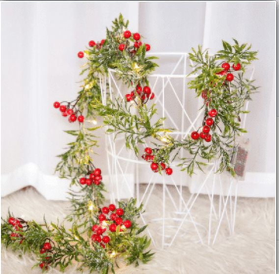 Christmas Holly Berry Garland with Lights Lighted Christmas Garland