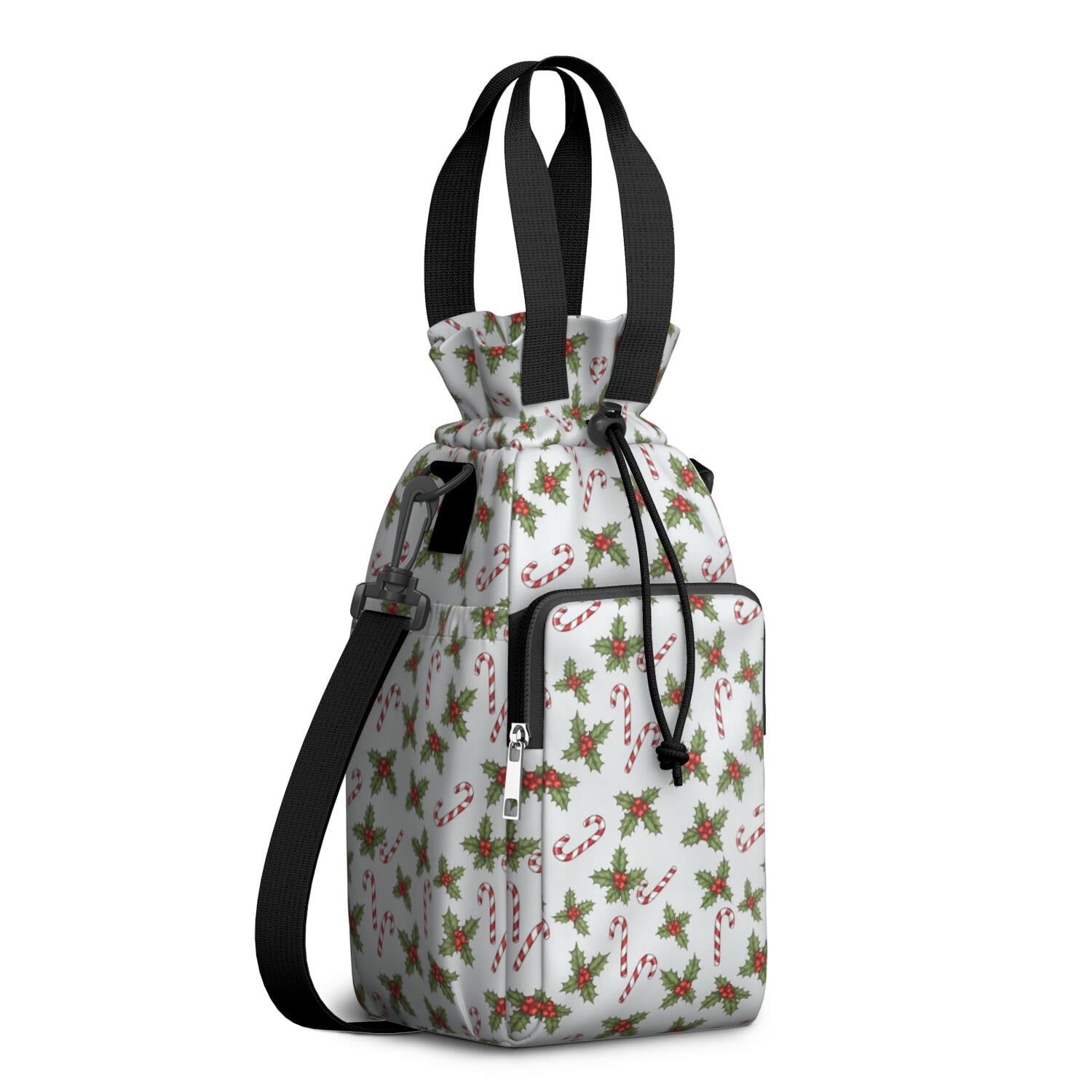 Christmas Holly Candy Cane Pattern Water Bottle Holder with Strap ...