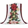 thumbnail image 1 of Christmas Holly Flannel Blanket for Bed,Travel and Camping, Leaf Poinsettia Floral Linen Red Plaid Super Soft Cozy Blanket for All Seasons 40"x50", 1 of 6