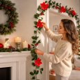 thumbnail image 1 of Christmas Holly Garland with Poinsettia, 6.56ft Flexible Vine Garland with Green Leaves, Realistic Faux Greenery Hanging Decor for Fireplace, Wall, Staircase & Holiday, 1 of 6