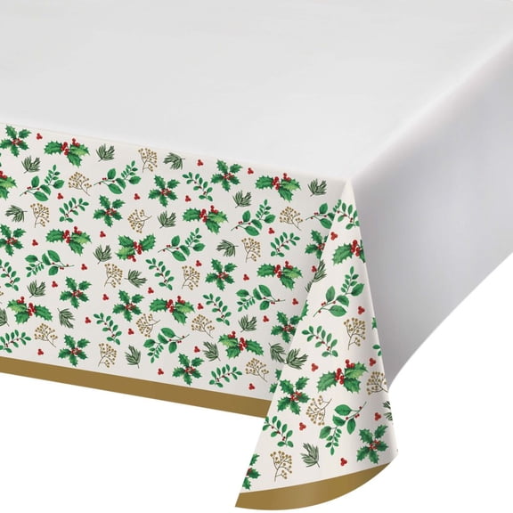 Christmas Holly Haven Paper Tablecloth Holly and Berry Pattern