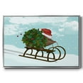 thumbnail image 1 of Christmas Holly Hedgehog Sledding - Framed Gallery Wrapped Holiday Canvas - 25 x 37 - Silver Frame, 1 of 8