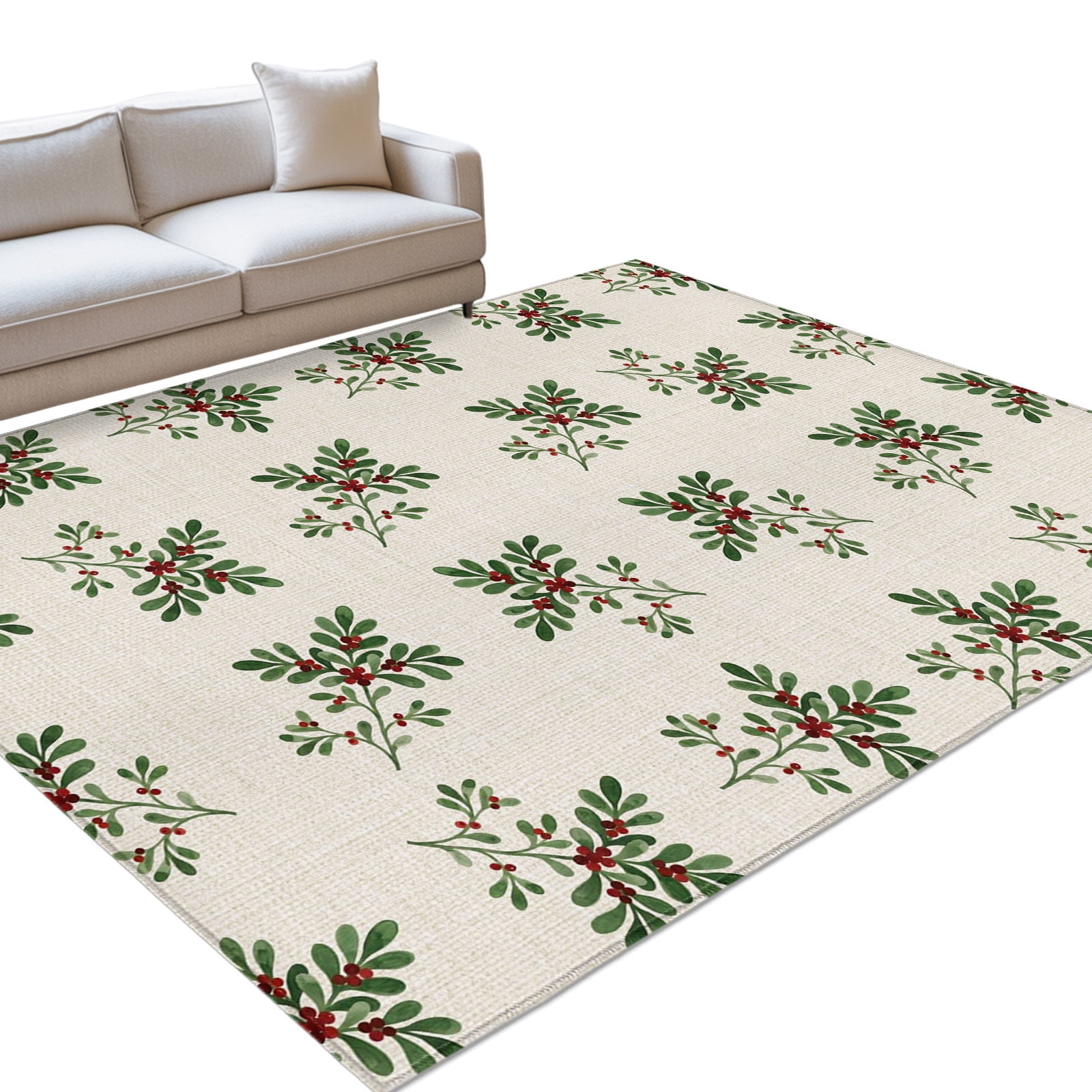 Christmas Holly Leaves Area Rug 2.7'x5', Rustic Evergreen Sprigs ...