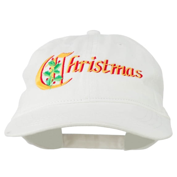 Christmas Holly Leaves Embroidered Washed Cap - White OSFM