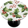 thumbnail image 1 of Christmas Holly Leaves Round Tablecloth with Elastic Edge Winter Berries Elastic Table Cloth Polyester fitted tablecloth 36"-42" Waterproof Table Cover for Dining Room kitchen Patio Restaurant Use, 1 of 4