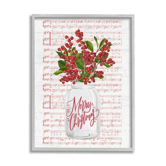 Christmas Holly Plant Music Sheet Notes Background Botanical & Floral Graphic Art Framed Art Print Wall Art