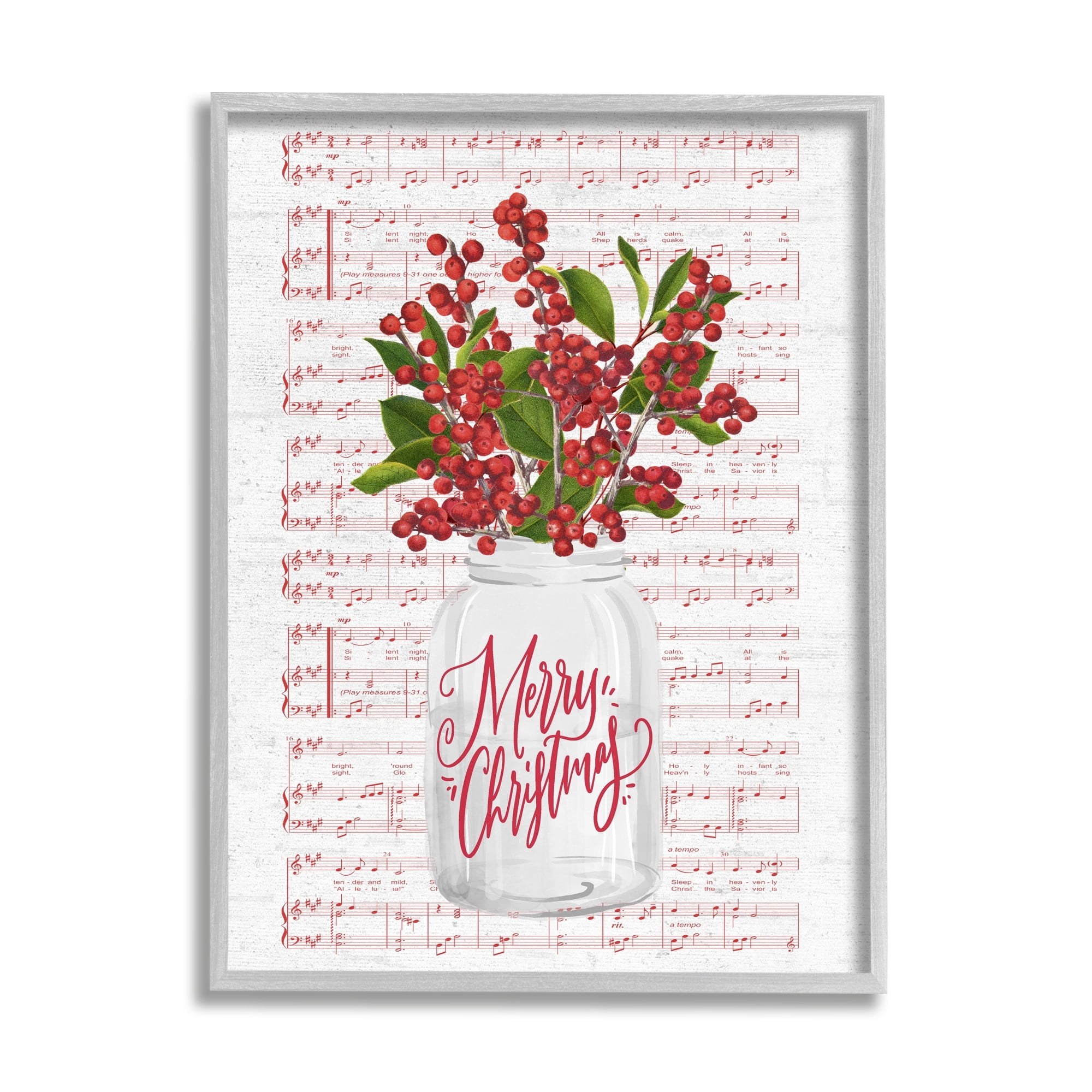 Christmas Holly Plant Music Sheet Notes Background Botanical & Floral Graphic Art Framed Art Print Wall Art