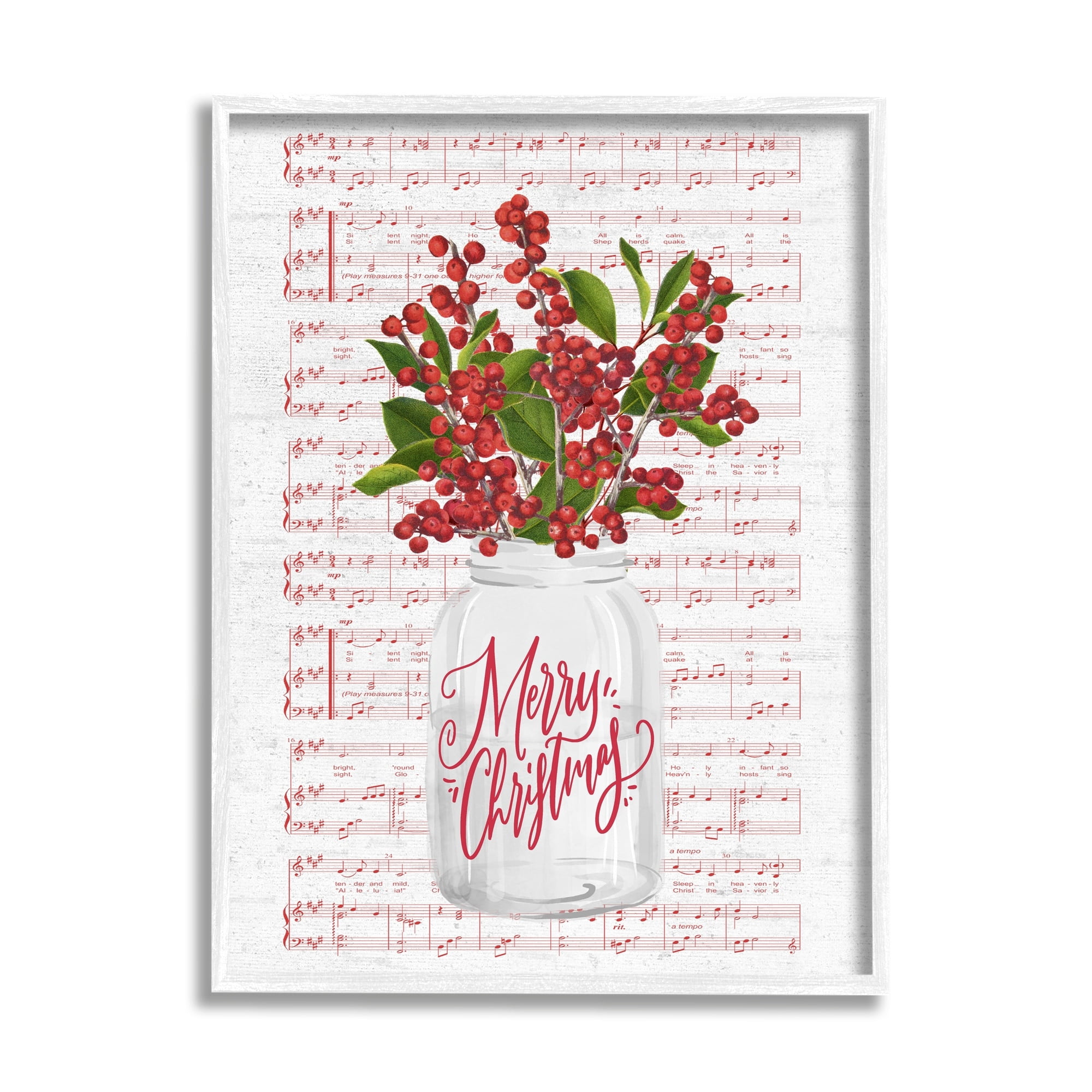 Christmas Holly Plant Music Sheet Notes Background Botanical & Floral Graphic Art Framed Art Print Wall Art