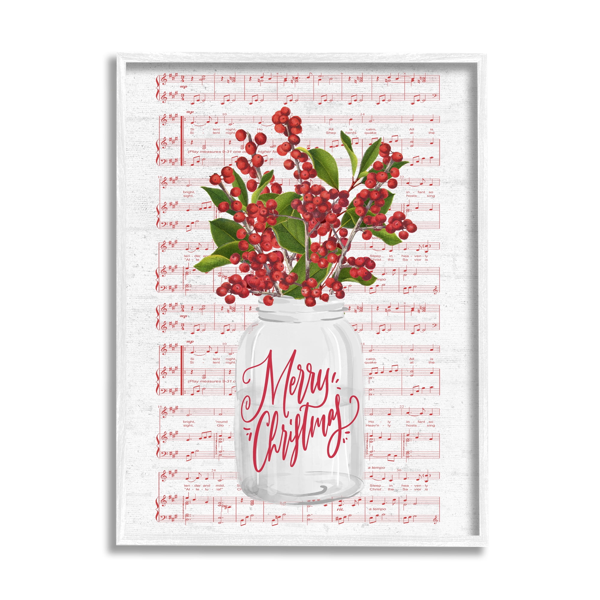 Christmas Holly Plant Music Sheet Notes Background Botanical & Floral Graphic Art Framed Art Print Wall Art