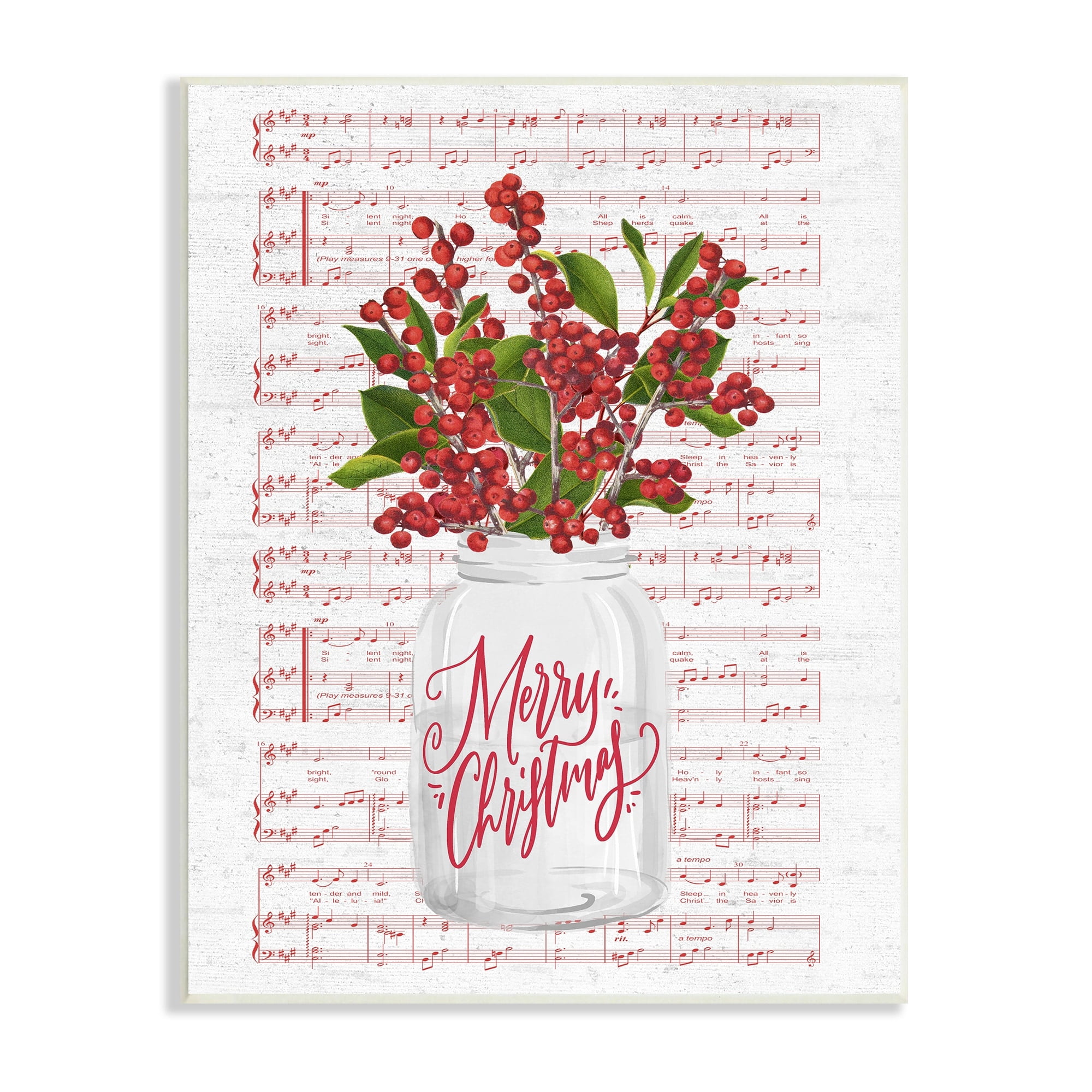 Christmas Holly Plant Music Sheet Notes Background Botanical & Floral Graphic Art Unframed Art Print Wall Art