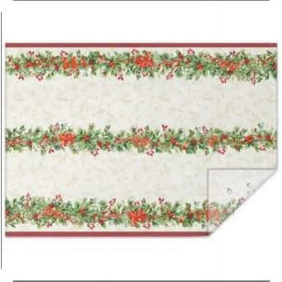 Christmas Holly Poinsettia Print Tablecloth Waterproof Berry Red Ribbon Rectangle Holiday Table Cloth for Dining Room,60×84 inch