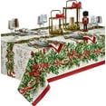 thumbnail image 1 of Christmas Holly Ribbon Traditions Bordered 60 x 120 Inch Rectangle Fabric Tablecloth, Boughs of Holly and Berry Ribbon Garland Dining Table Cover for Holiday Party, 1 of 3