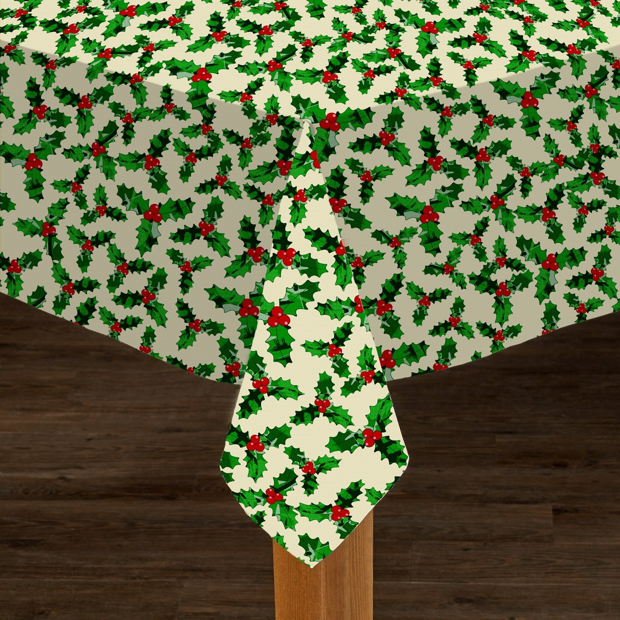 Festive Christmas Holly Polyester Tablecloth 60x102 Rectangle