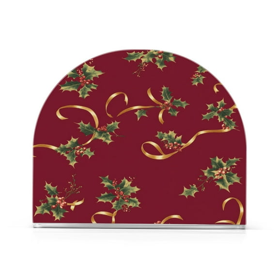Christmas Holly Thick U Shape Acrylic Napkin Holder Non Slip Space Saving for Kitchen