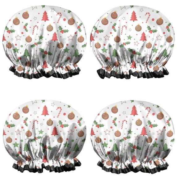 Christmas Holly Tree Candy Cane Pattern 4 Pack Waterproof Shower Caps ...