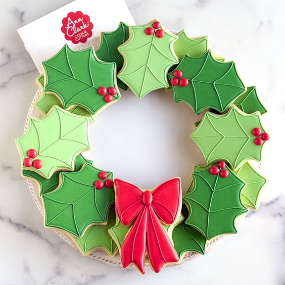 Christmas Holly Wreath Table Centerpiece 2-Pc. Cookie Cutter Set, Made in USA by Ann Clark