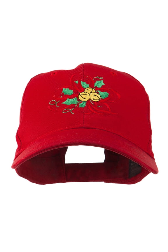 Christmas Holly with Bells Embroidered Cap - Red OSFM