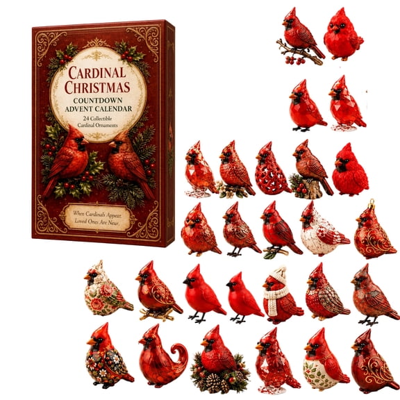 Christmas Holy Cardinals Advent Calendar 2026 - 24-Day 2D Festive Countdown, Acrylic Charms Blind Box - Gift For Family Members, Cardinal Lovers, Bird Xmas Tree Ornaments
