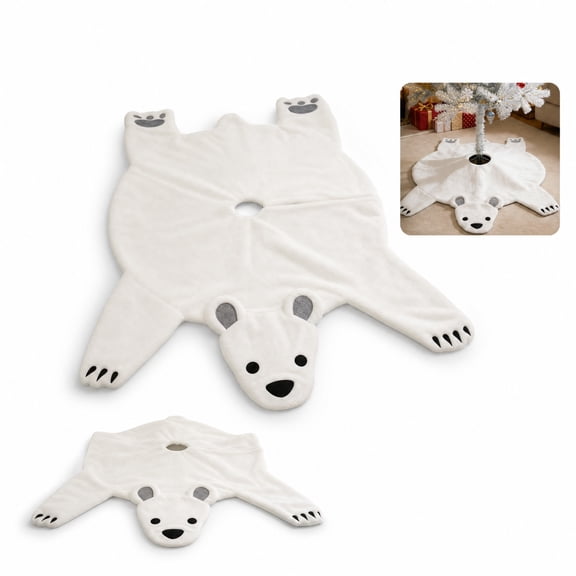 Christmas Home Decor, 3D Plush Polar Bear Christmas Tree Skirt, 60X60 Inch Creative Shaped Christmas Tree Cover, Fun Novelty Christmas Tree Decorations, Soft Fuzzy Christmas