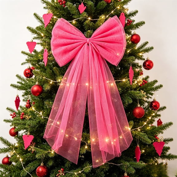 Christmas Home Decor Christmas Snow Lace Bow Netted Long Flowing Ribbon Christmas Tree Top Decoration