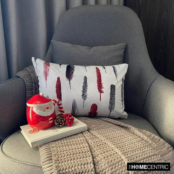 Christmas Home Decor Lumbar Pillow Cover, 12" x 18" Red Satin Pillowcase, Modern Birds Holiday Oblong Pillow Cover For Sofa Couch, Hotels, Living Room, Bed Room - Feather Fluff Red