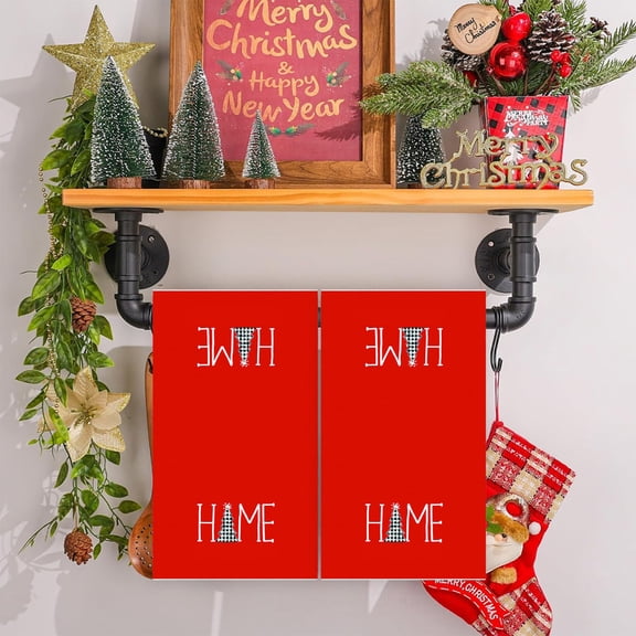 Christmas Home Sweet Home Towels Red Holiday Decorative Towels with Festive Tree Design for Seasonal Bathroom and Kitchen Use