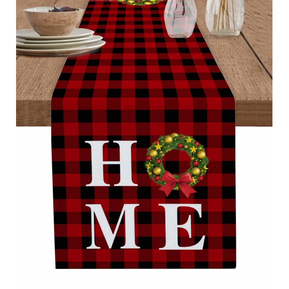 Christmas Home Table Runner 48 Inches, Winter Xmas Red Black Buffalo Plaid Bed Runner Dresser Scarves Tabletop for Indoor Outdoor Parties/Ceremony/Banquet, 13" x 48"