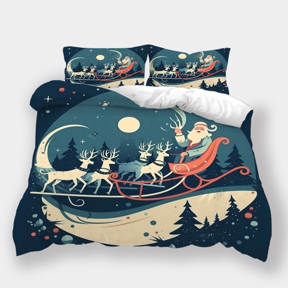 Christmas Home Textiles Cartoon Santa Claus Elk Printed Duvet Cover Pillowcase Children Festival Bedroom Decor