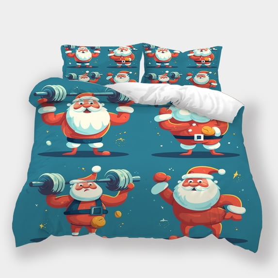 Christmas Home Textiles Kid Weightlifting Santa Claus Cartoon Bedspreads Festival Creative Comforter Cover Set