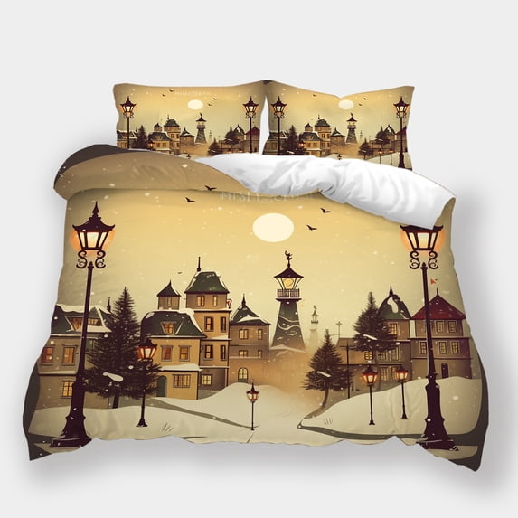 Christmas Home Textiles Snow Streetscape Printed Comforter Cover Set Teen Adult Festival Highend Bedding Suit