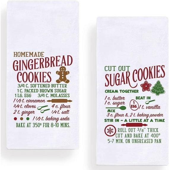 Christmas Homeme Gingerbre Cookies Kitchen Dish Towels, 18 x 26 Inch Winter Xmas Holiday Tea Towels for Cooking Baking Set of 2
