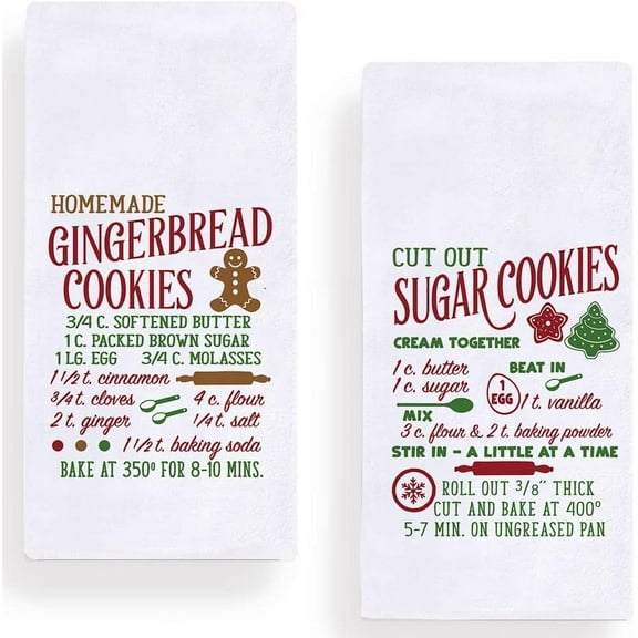Christmas Homeme Gingerbre Cookies Kitchen Dish Towels, 18 x 26 Inch Winter Xmas Holiday Tea Towels for Cooking Baking Set of 2
