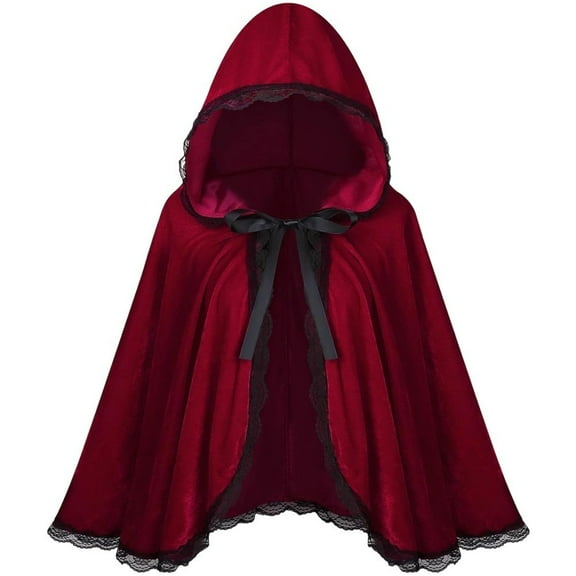 Christmas Hooded Cloak Red Cape Women Short Shawl Outfit Accessories for Christmas Party