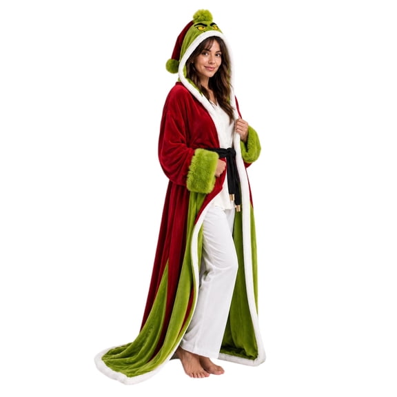 Christmas Hooded Robe, Sherpa Lined Christmas Bathrobe, Adjustable Temp Timing Heating Robe, Machine Washable Holiday Loungewear Gift