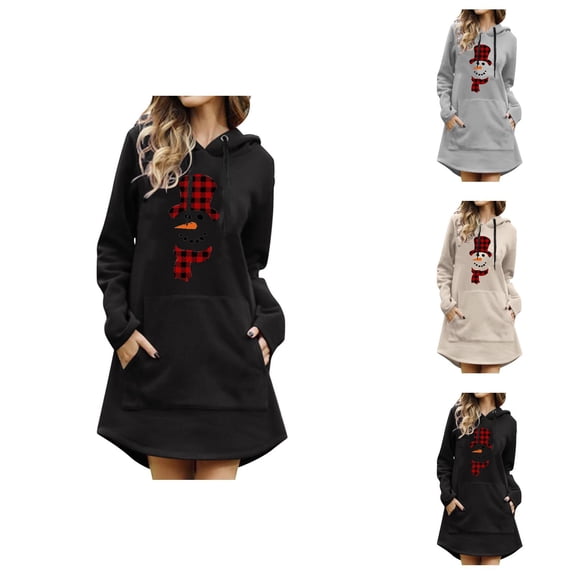 Christmas Hoodie Dress for Women 2025 Long Sleeve Hooded Sweatshirt with Pockets Holiday Pullover Top