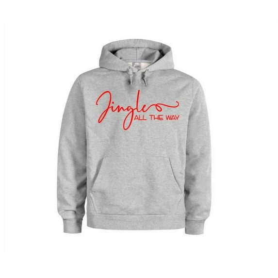 Christmas Hoodie, Jingle All The Way, Christmas Apparel, Unisex Hoodies, Festive, Seasons Greetings, Gift For Her, Holiday Hoodie, HO HO HO, Grey (Red Text), MEDIUM